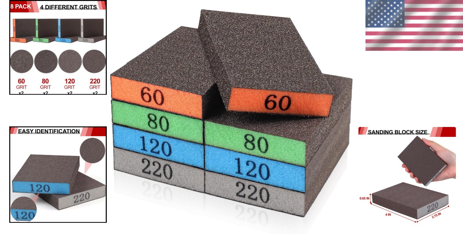 Durable and Reusable Sanding Sponge Set – 8 Washable Blocks for Renovations