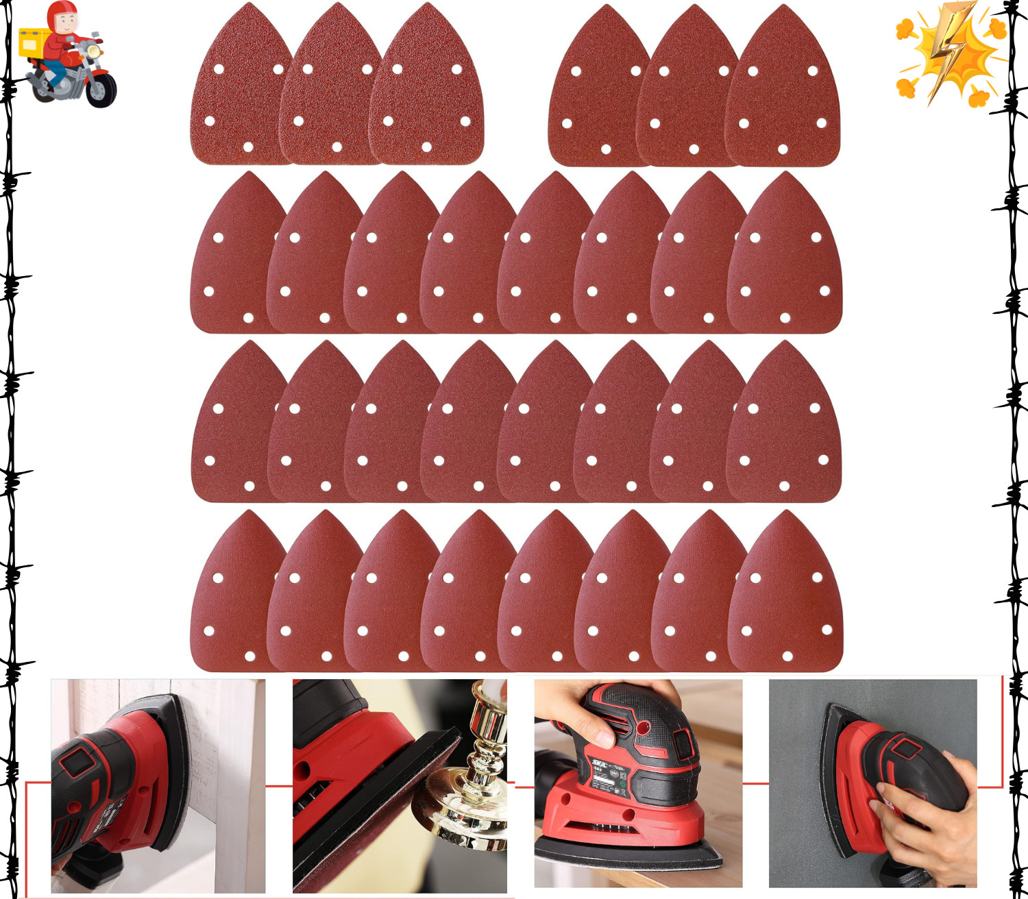 30 Pcs Mouse Detail Sander Pads Assorted Grits Palm Sanding Paper Pads