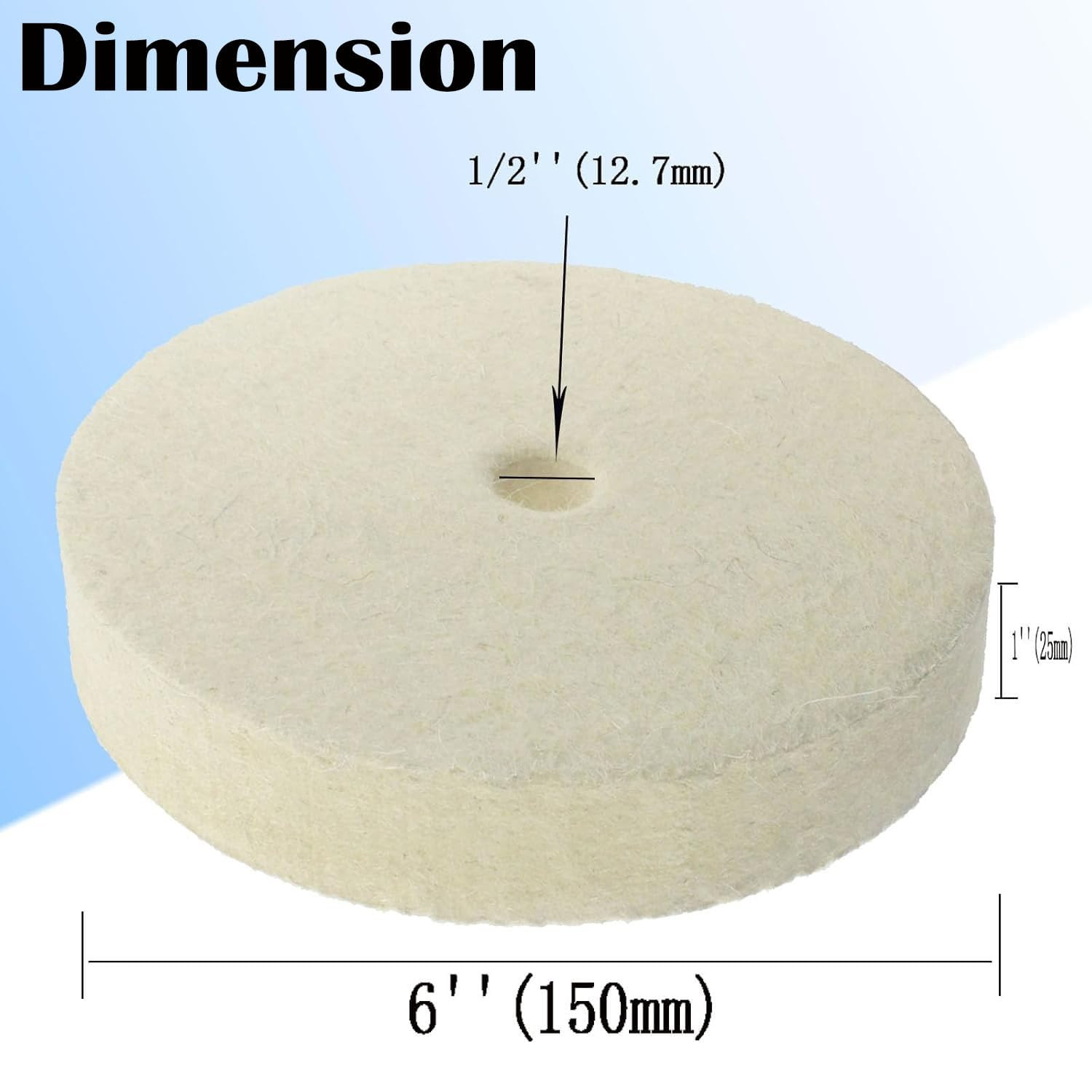 Ø6 X 1/2” Arbor Hole Coarse Wool Felt Buffing Wheels | 1 Inch Thick Compressed