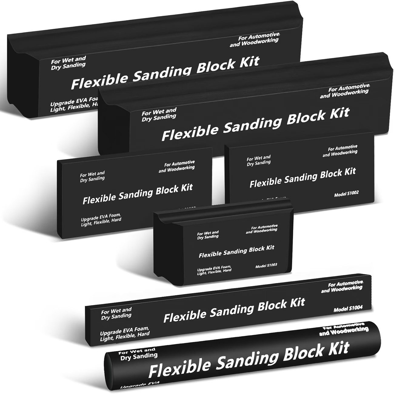 7 Piece Flexible Eva Foam Wet Or Dry Sanding Block Kit For Wood Or Automotive