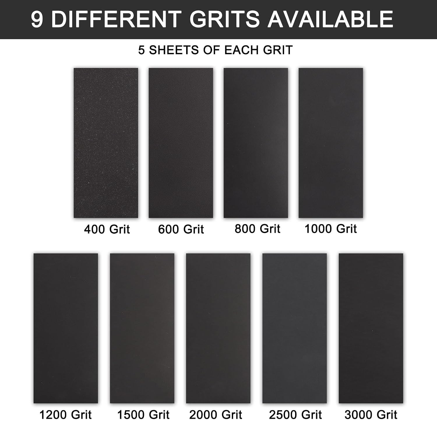 45Pcs Wet Dry Sandpaper, 400/600/ 800/1000/ 1200/1500/ 2000/2500/ 3000 Grit