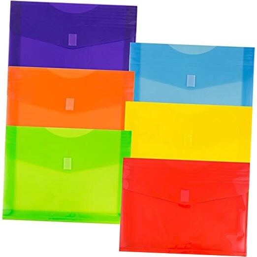 Plastic Expansion Envelopes with Hook & 2″ Expansion Assorted Colors 6 Pack