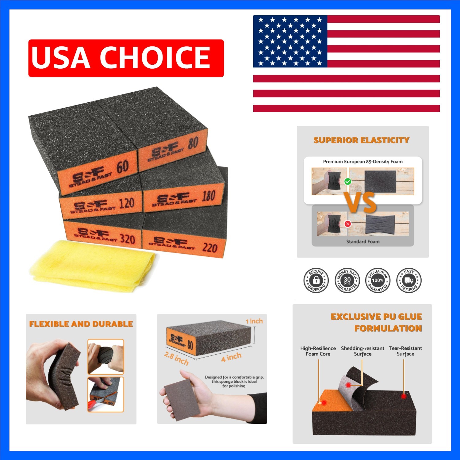 Sanding Sponge 60 80 120 180 220 320 Grit 6 Pc, Tack Cloth | Superior Elastic…