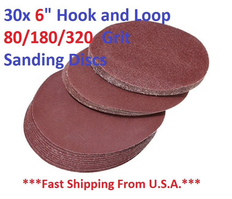 30x 6″ Hook and Loop 80/180/320 Grit Sanding Discs