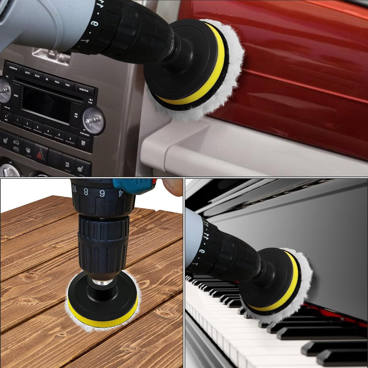 5 Pcs 3 Inch Wool Buffing Pads for Car Polishing Waxing with M10 Drill Adapter