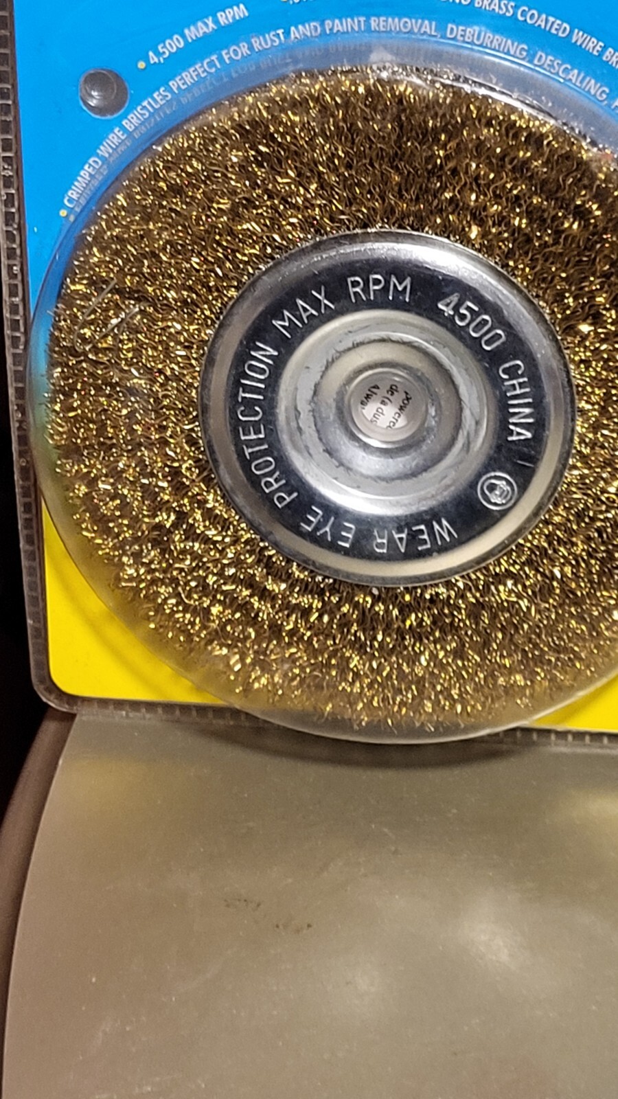 6″ Brass Crimped Wire Wheel Item 47936. 5/8″ Arbor With 1/2″ Arbor Adapter. 1L