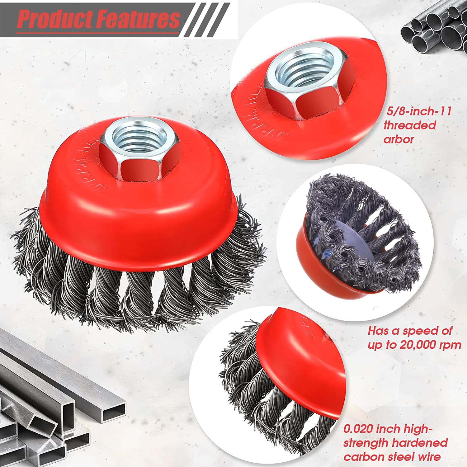 Wenora Wire Cup Brush For Angle Grinder 4 Pack 3 Inch Twisted Knotted Wire