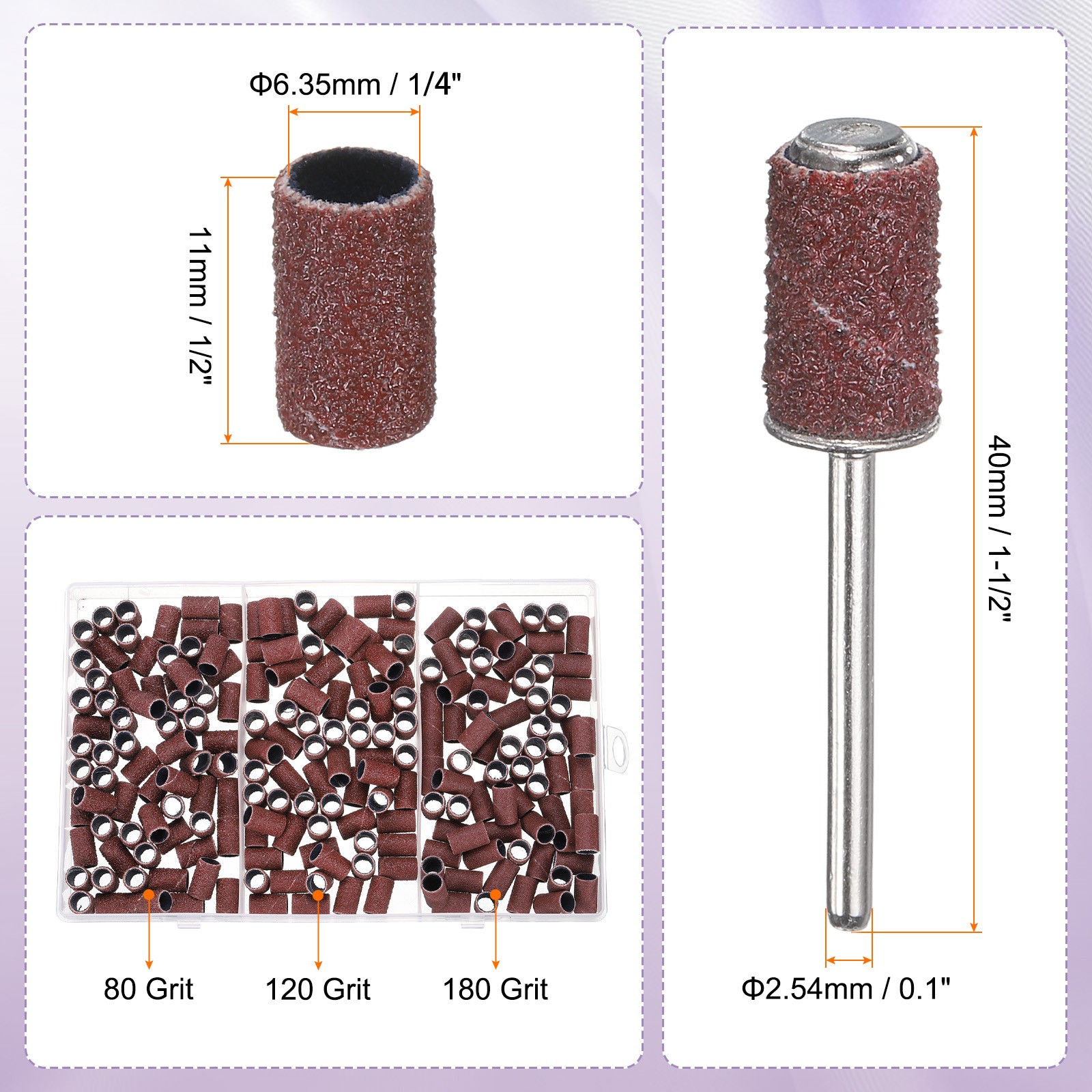 211pcs Small Sanding Band 80/120/180 Grit for Nail Bit with 2.35mm Mandrel Brown