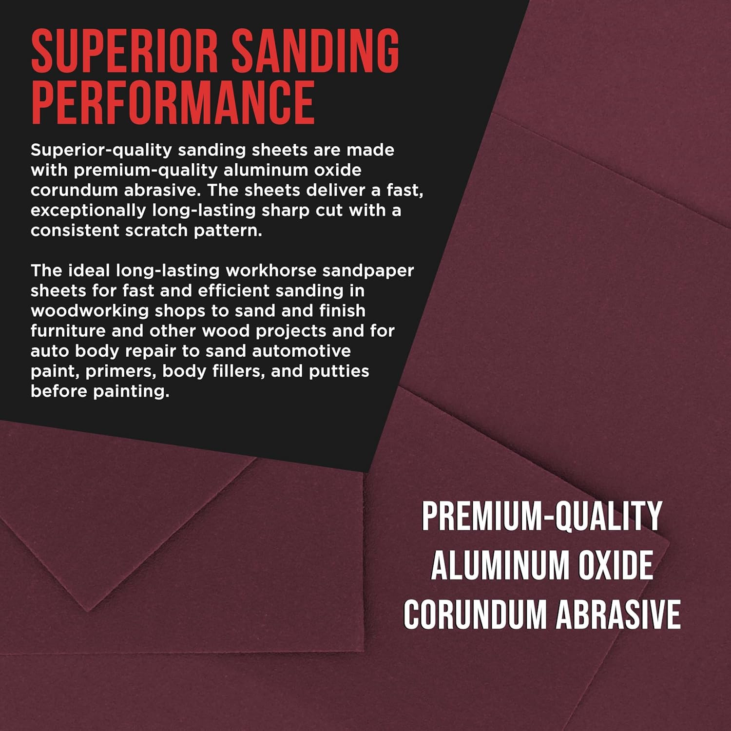 Premium Red 120 Grit 1/4 Sheet Size Red Sanding Sheets, Box