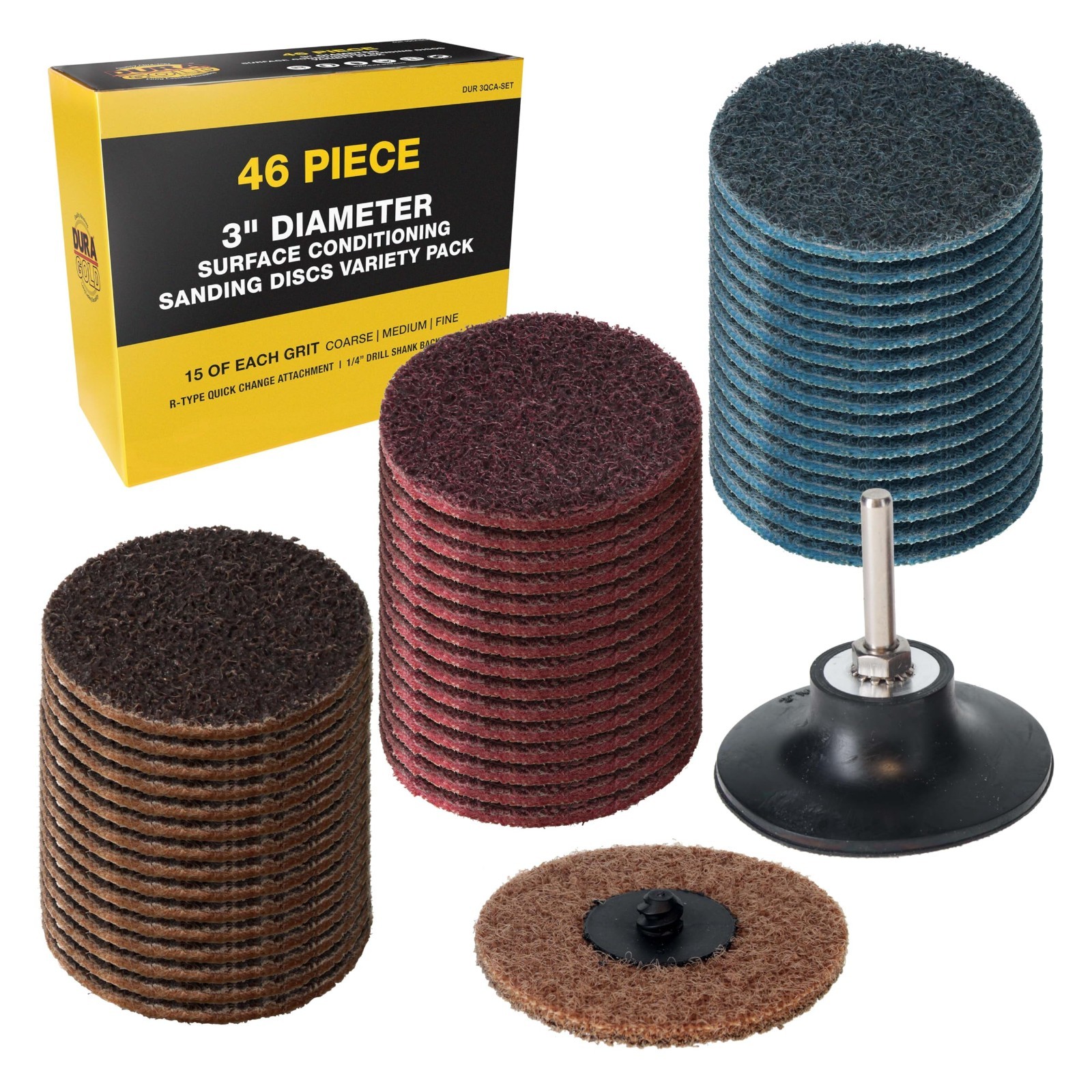 46-Piece 3″ Sanding Discs Variety Pack – Coarse, Medium, Fine Grit for Rust & Pa