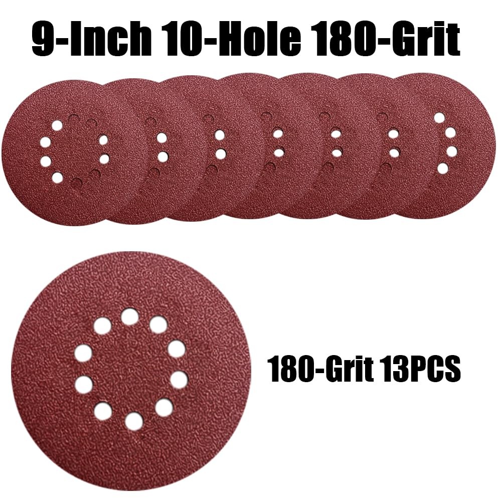 13 Pack 9 Inch 10-Hole Aluminum Oxide Sanding Discs 180 Grit for Drywall Sander