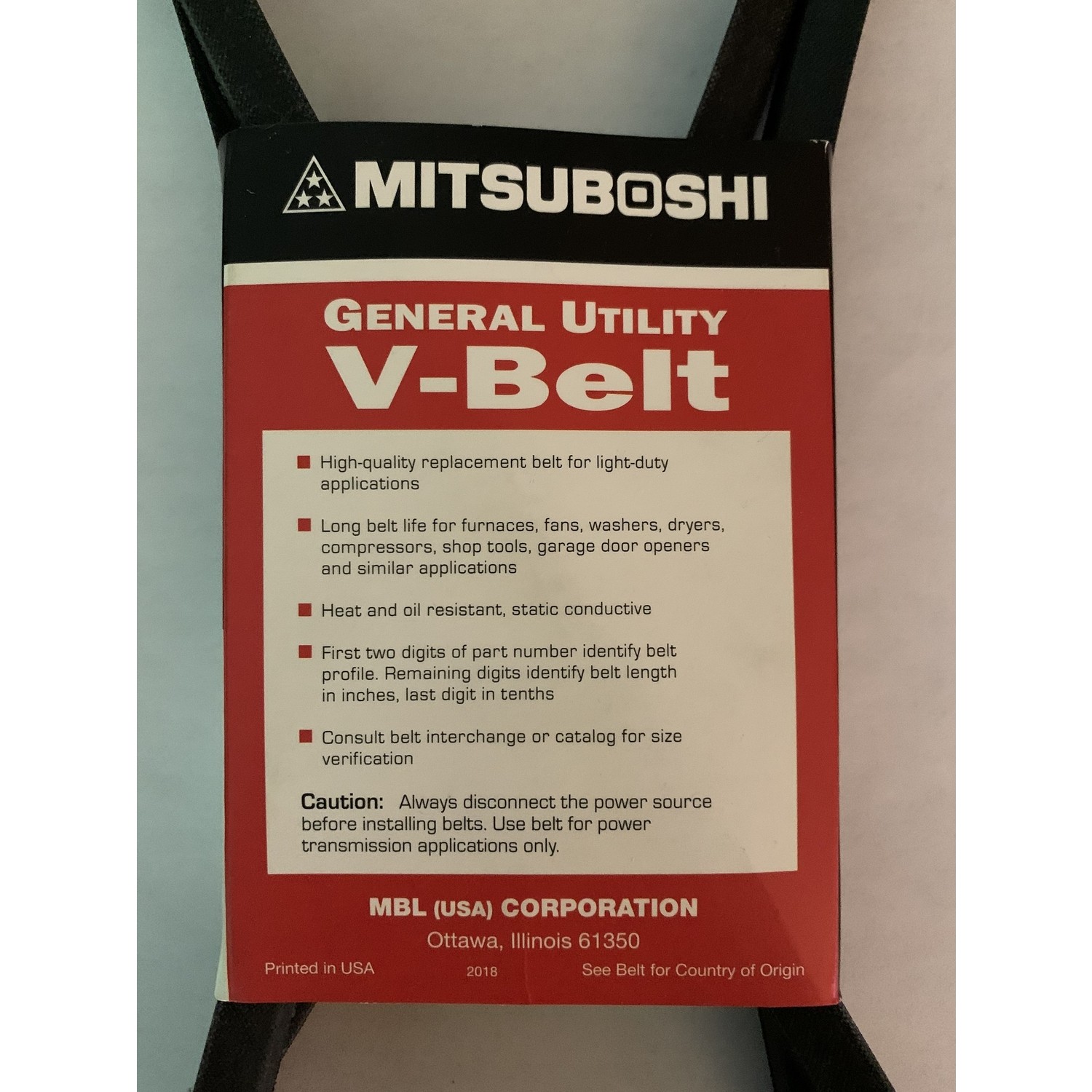 Mitsuboshi 5L560A Black V-Belt 56 L x 0.63 W in. for Fractional Horsepower Motor