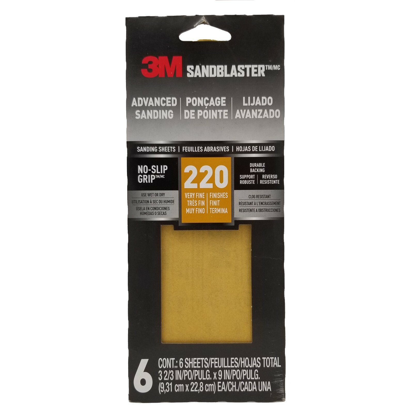 3M SandBlaster Sandpaper Advanced Sanding Sheets, 220 Grit Fine, 6 Count / NEW