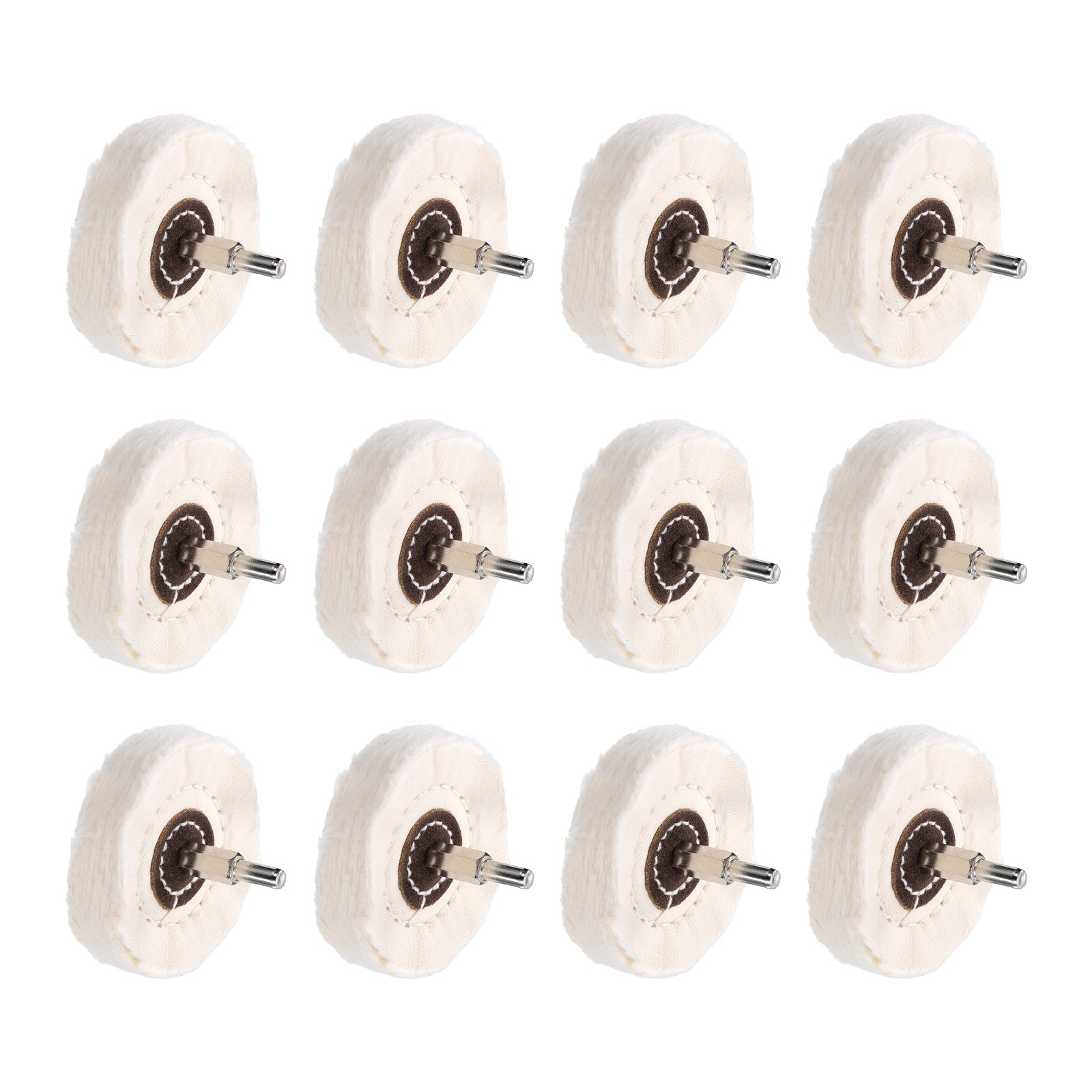 3″ Buffing Polishing Pad Wheel Cotton 15/64″ Handle Stainless Steel White 12pcs