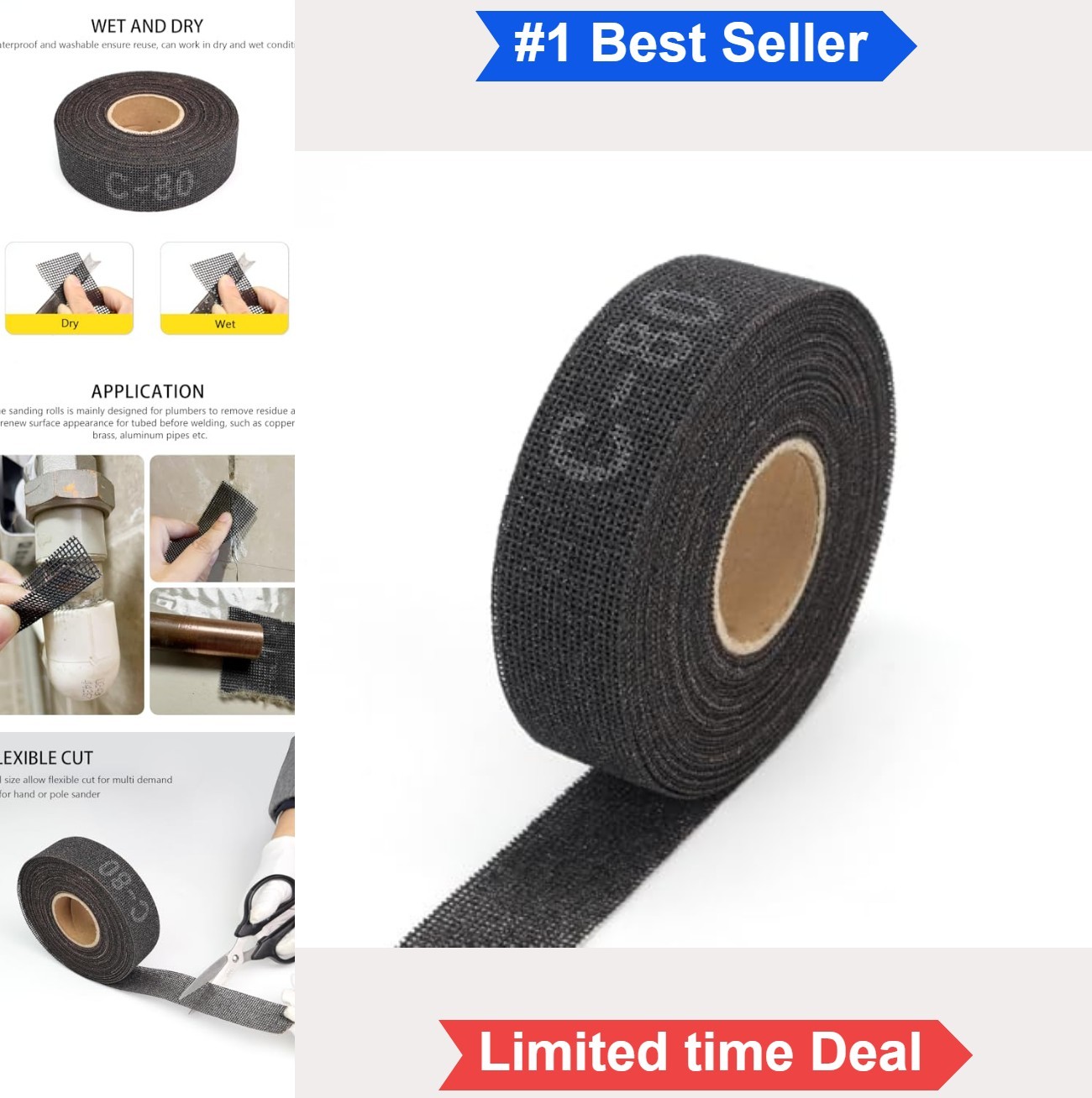 Sanding Roll 80 Grit 1-1/2 x 33 Feet Silicon Carbide Mesh Plumbing Double Sided