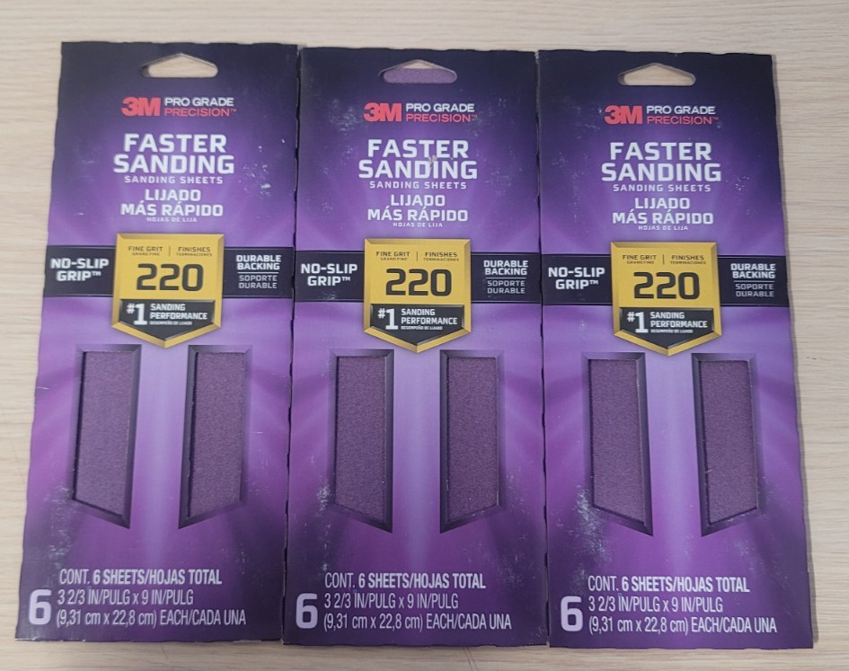 3M Precision Sanding Sheets 3 2/3 in x 9 in, 220 grid, 6 Sheets/3PACK