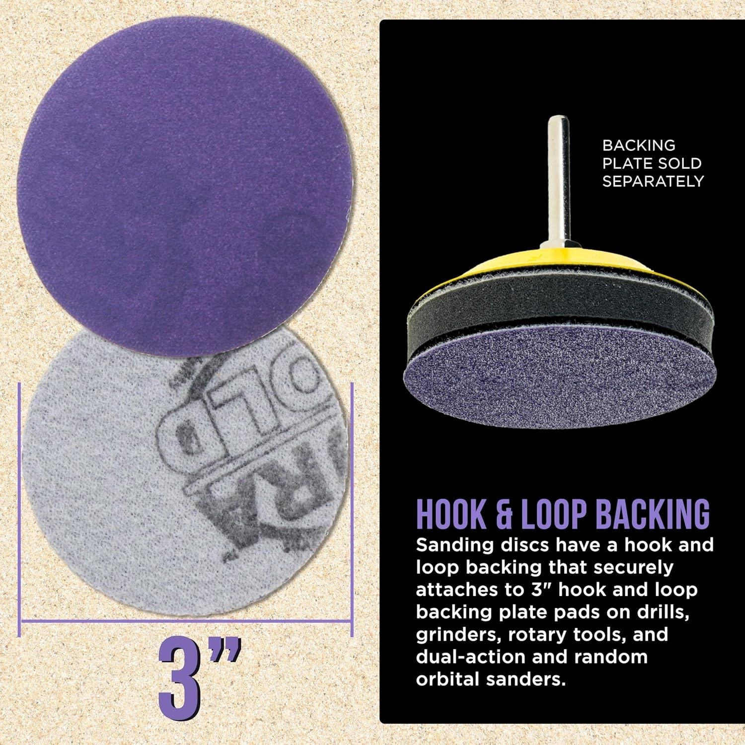 220 Grit 3″ Purple Film Ceramic Sanding Discs, Box of 30 – Hook & Loop Backin…