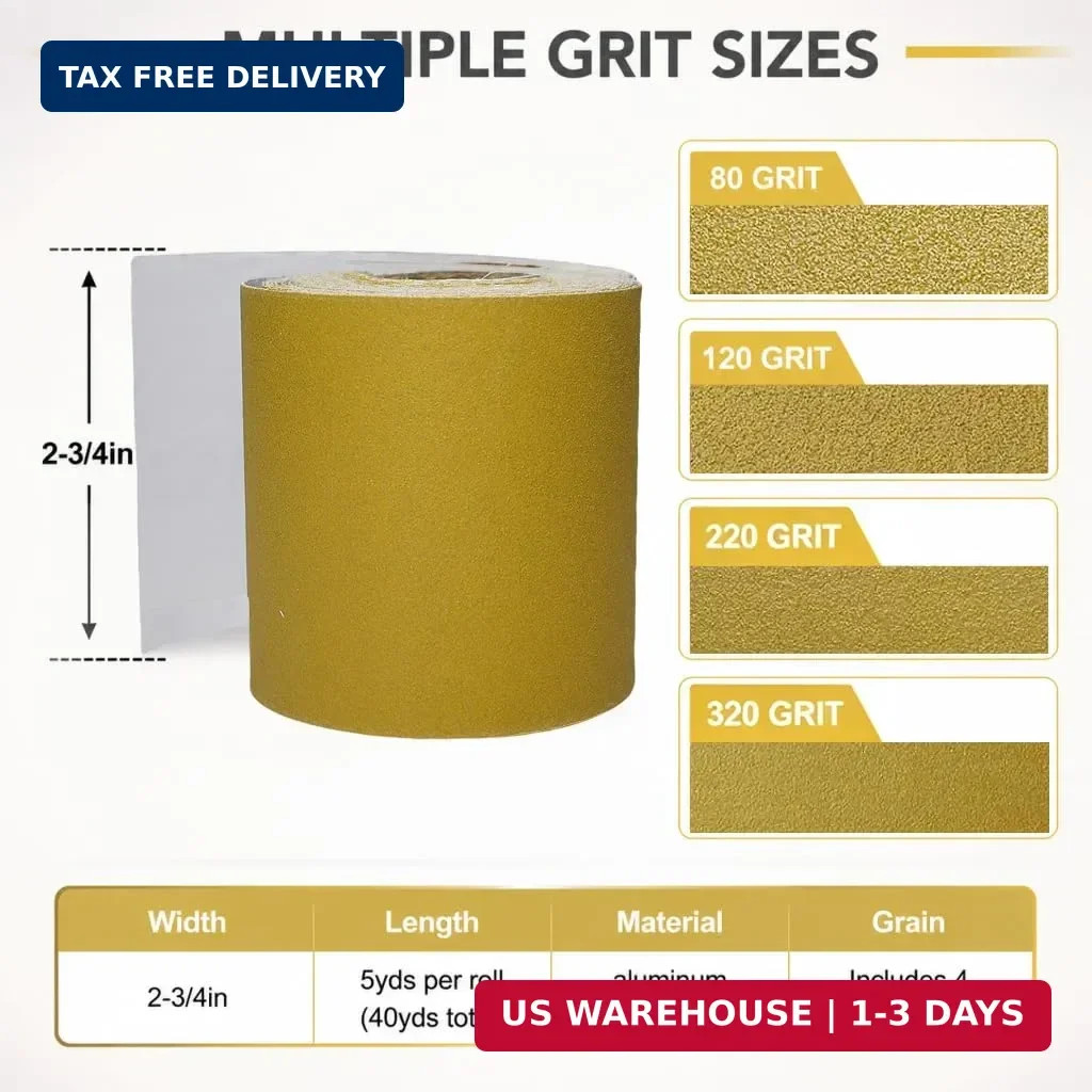 Total 20 Yards Long 2-3/4″ Wide PSA Sanding Paper Roll Kit – 80 120 220 320 Grit