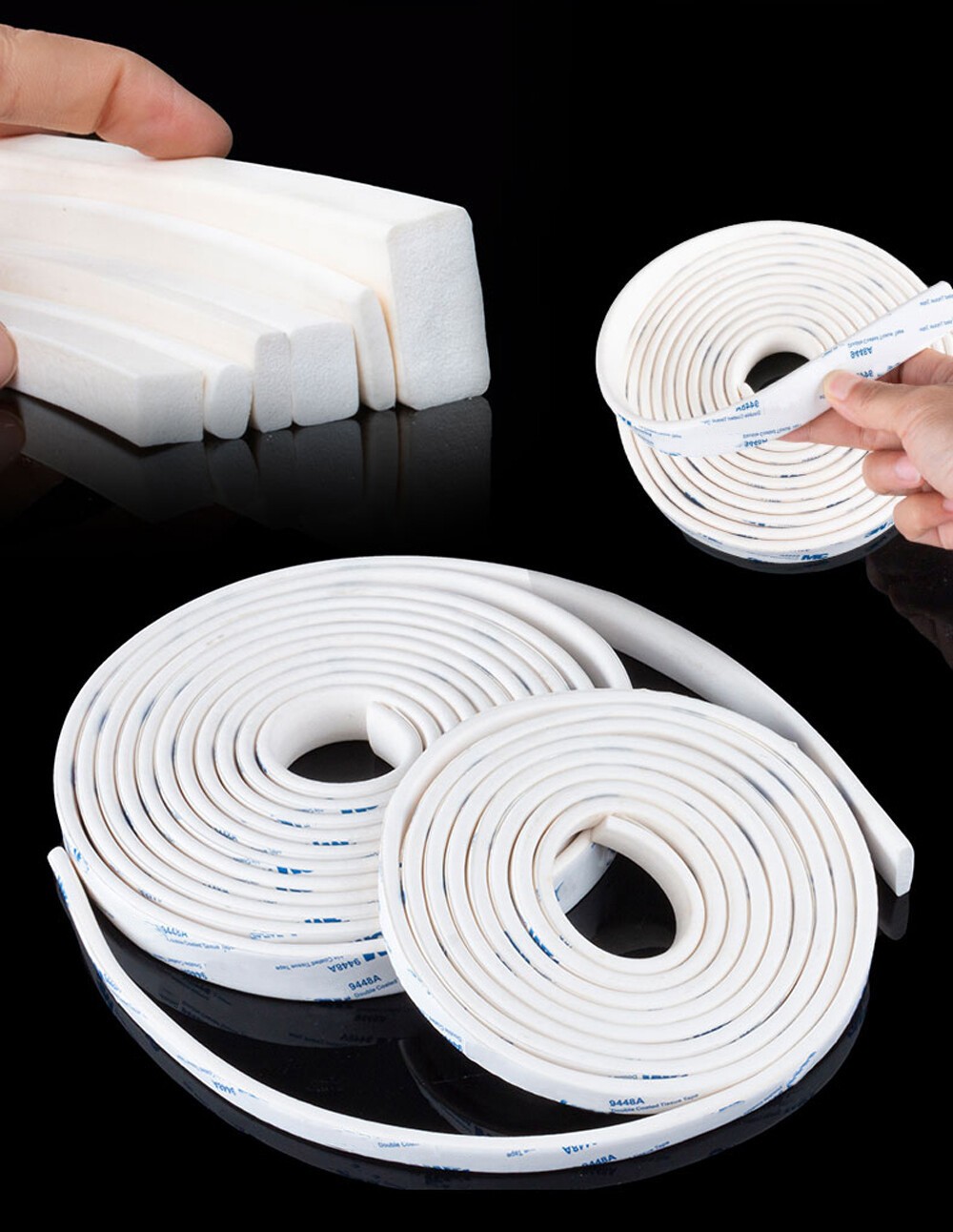 Thick 2-10mm White Self Adhesive Silicone Rubber Sponge Seal Strip Width 10-50mm