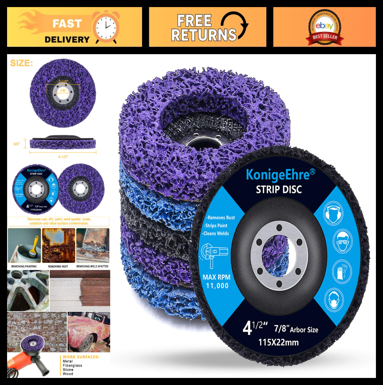 6 Pack 4.5″ Strip Discs for Angle Grinder – Clean Paint, Rust & Welds Removal