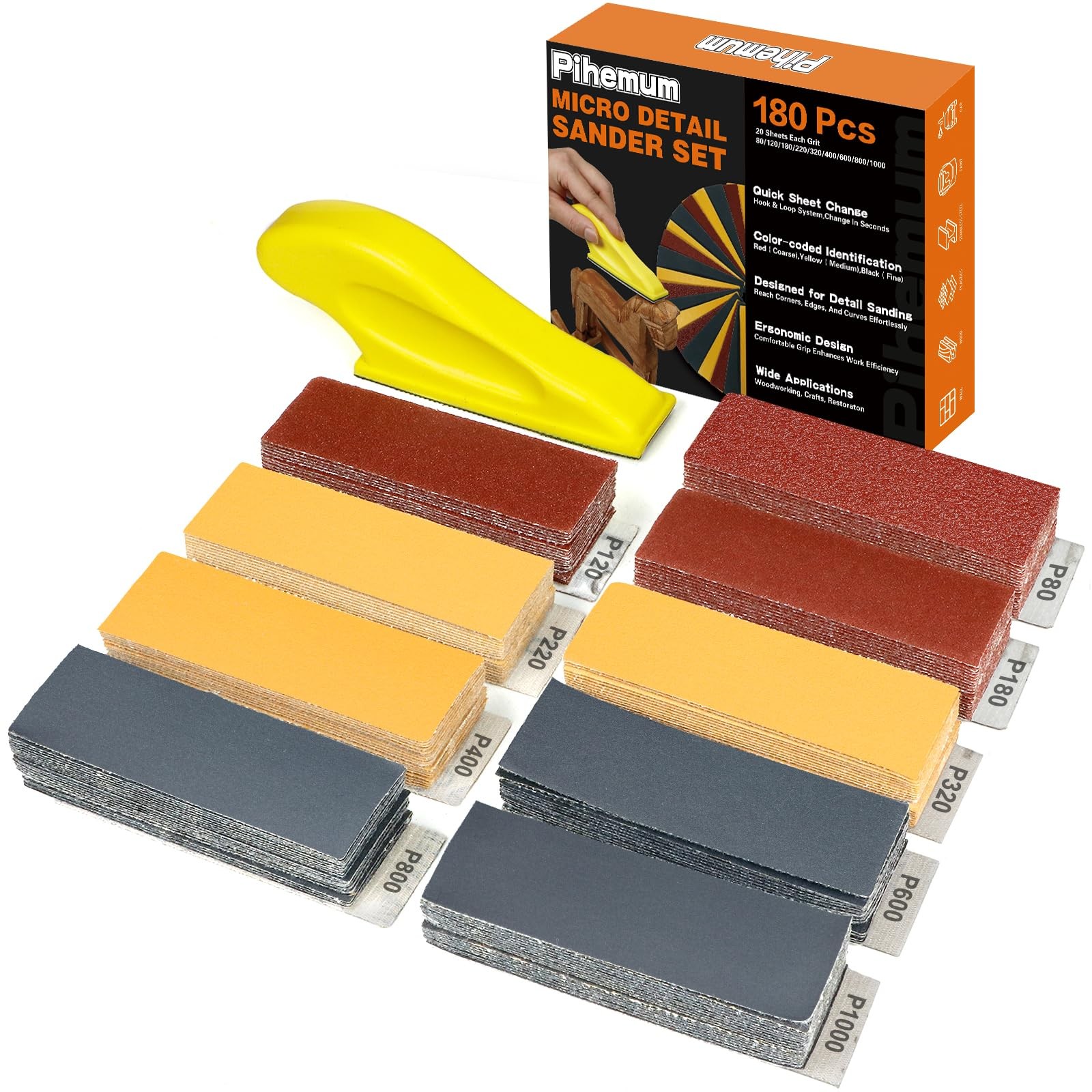 180 PCS Mini Detail Sanding Kit, 80-1000 Grit Sandpaper with Finger Sanding B…