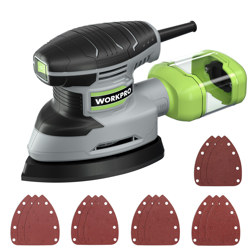 WORKPRO Detail Sander 13,000 OPM Electric Sander 1.6Amp Sander 15PC Sanderpaper