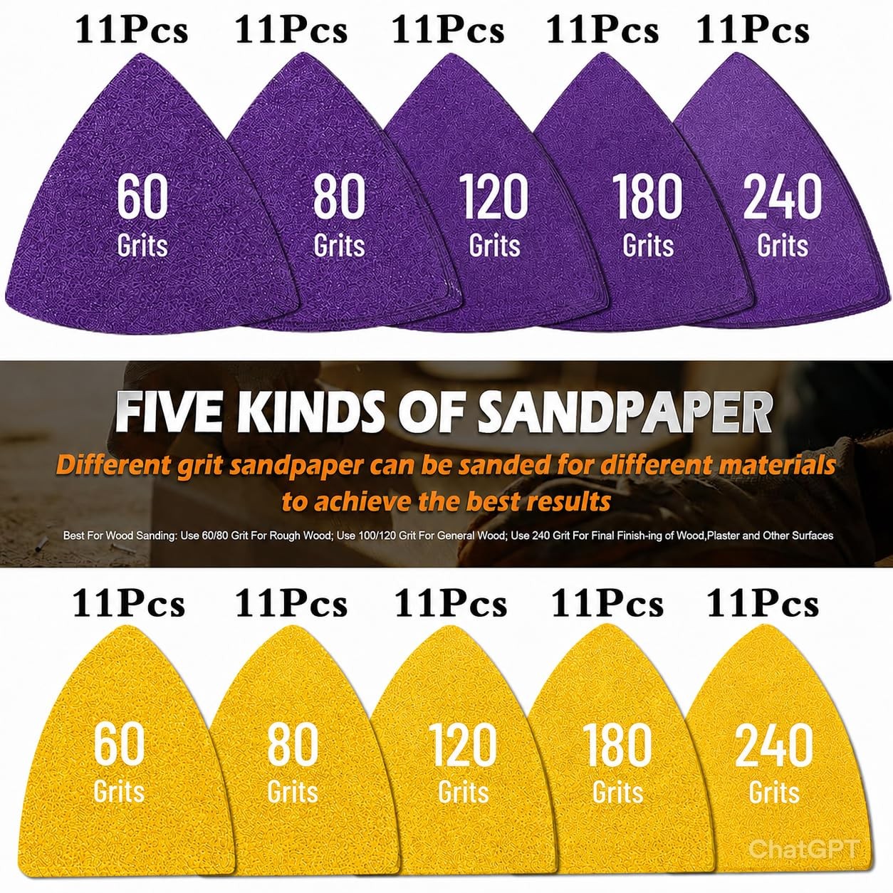 114PCS Oscillating Tool Sanding Pads Kit Triangle Finger Sandpaper Multi ToolSet