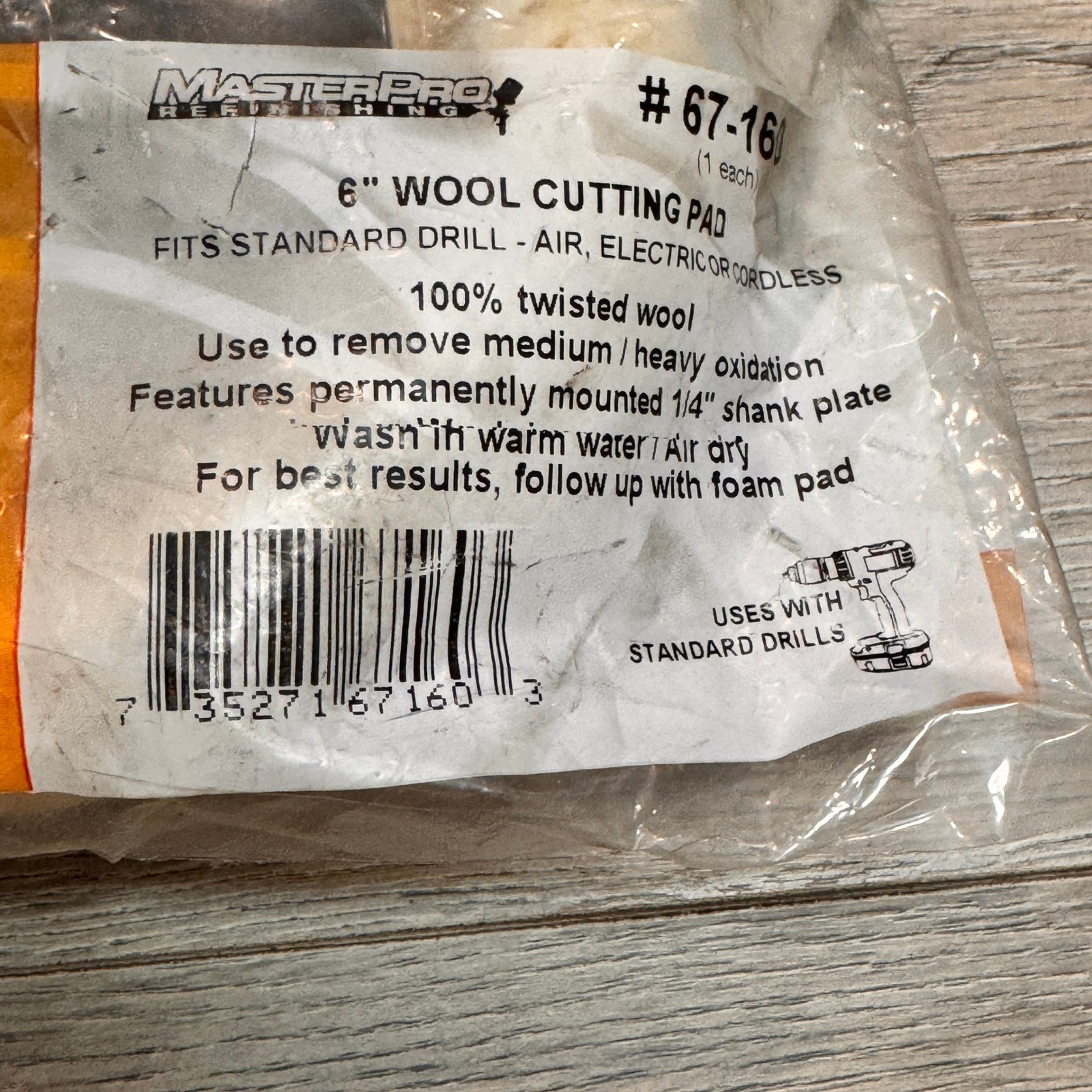 MASTERPRO REFINISH 6 Inch Wool Cutting Buffing Pad 67 160 for Standard Drills