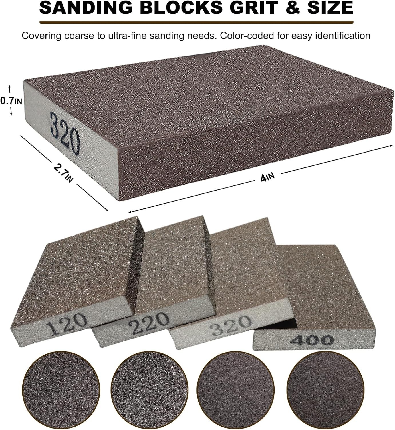4 Pack Hand Sanding Sponge Set 120/220/320/400 Grit Coarse to Fine Blocks NEW
