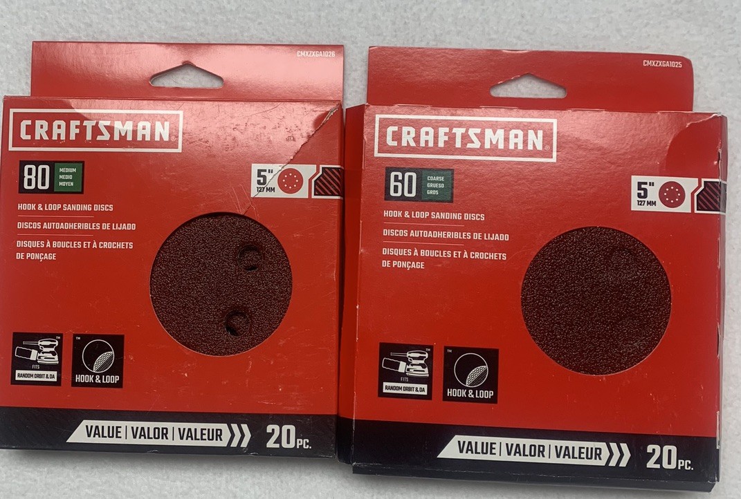 Craftsman Hook & Loop Sanding 5” Discs NEW in PKG 60 & 80 Grit