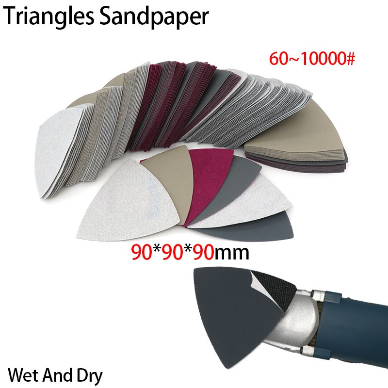 Flocking Triangles Sandpaper 90mm Wet And Dry Hook And Loop P60~P10000 Grit