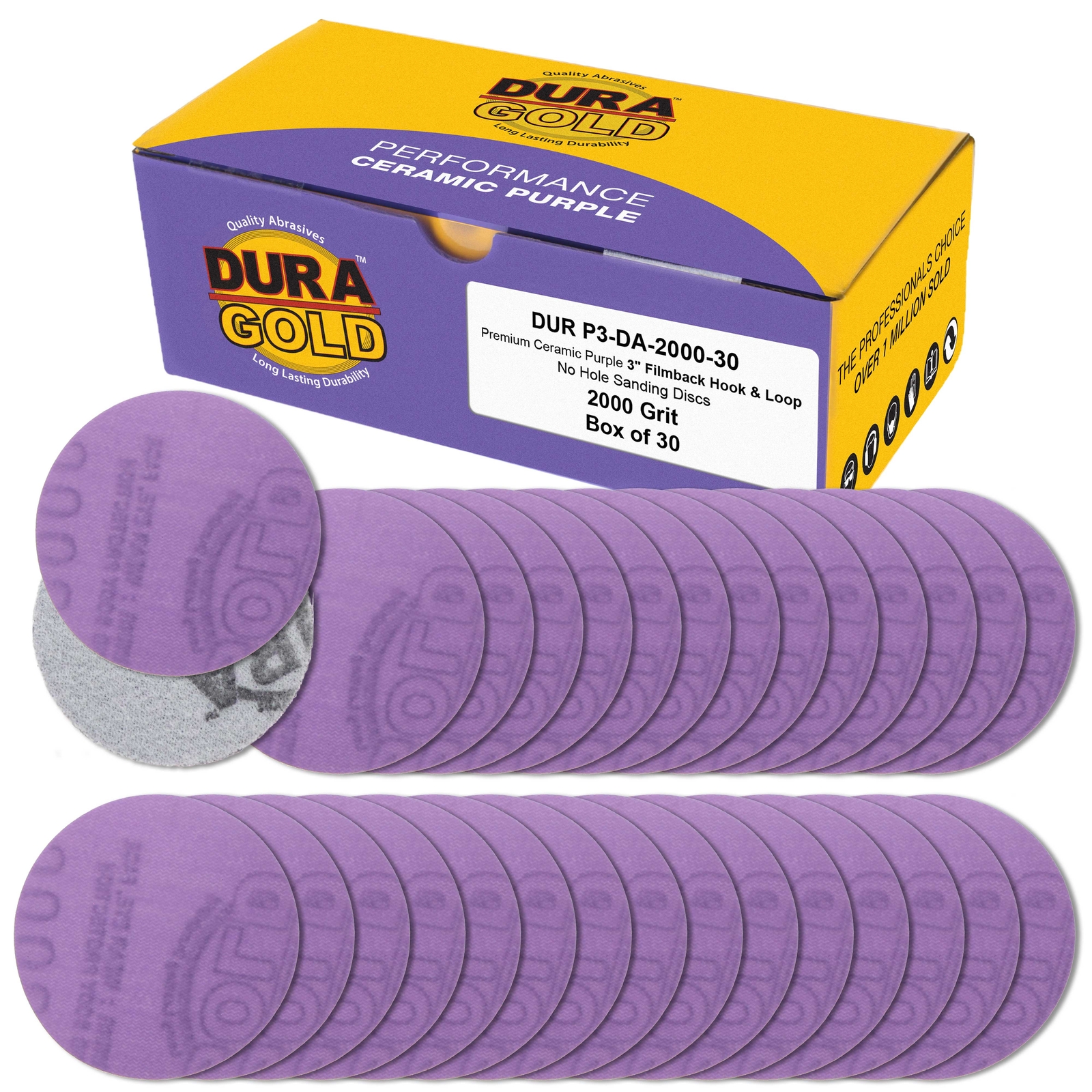2000 Grit 3″ Purple Ceramic Sanding Discs, Box of 30 – Hook & Loop Sandpaper