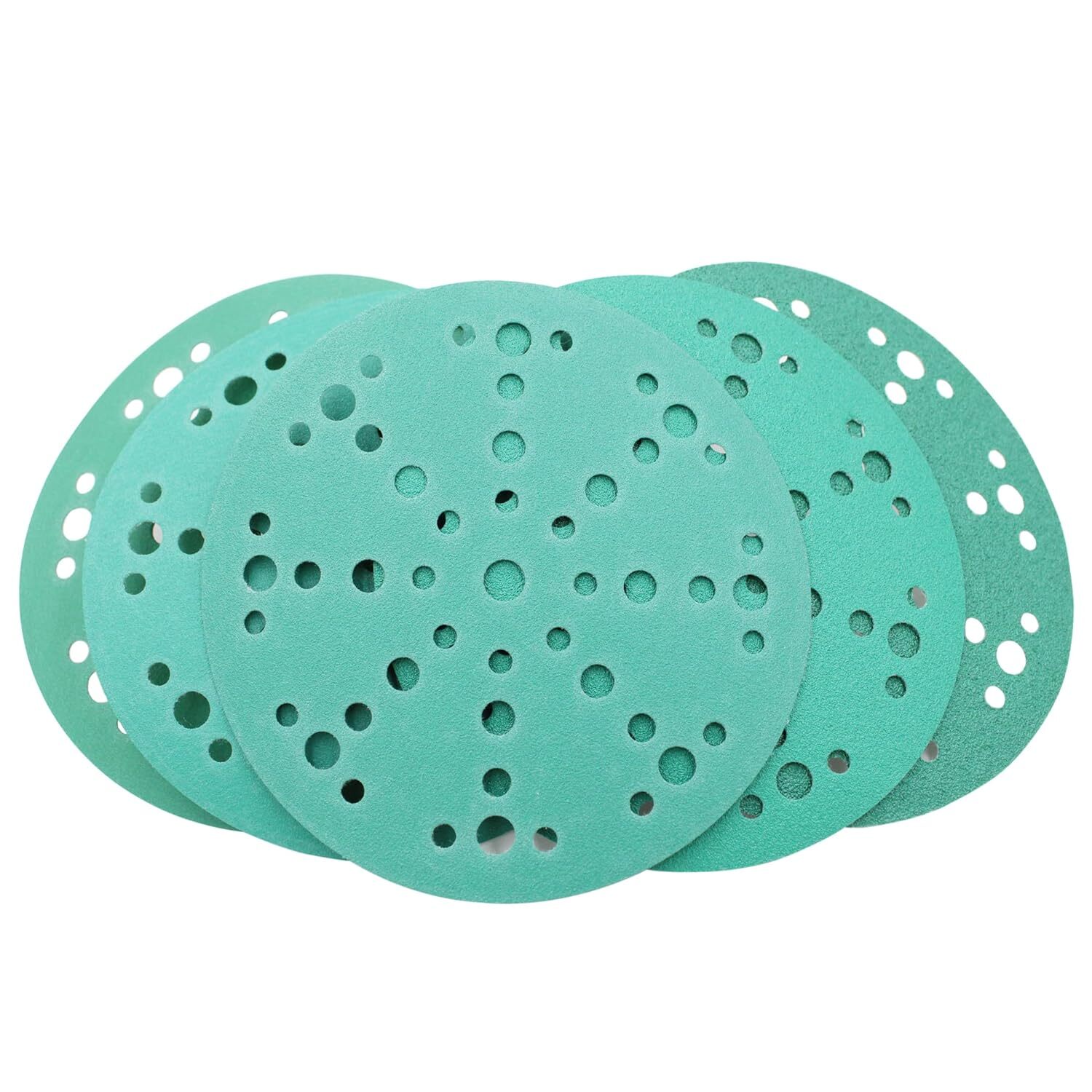 50 Pack 6Inch 150mm Green Film Sanding Disc 49 Hole Sandpaper for Random Orbital