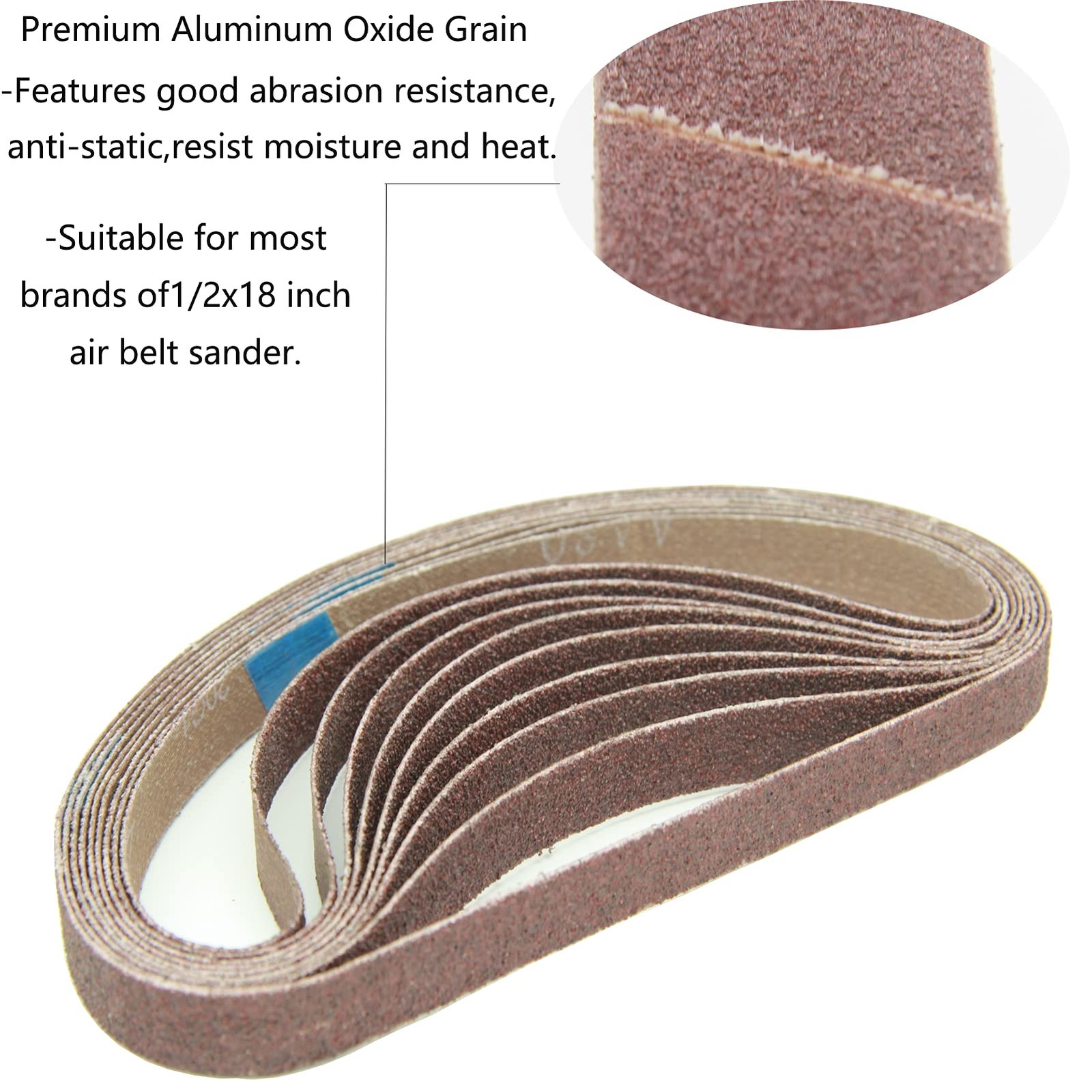 1/2 X 18 Inch Aluminum Oxide Sanding Belt 30pcs Sanding Belt Set 6 Of Each 80/12
