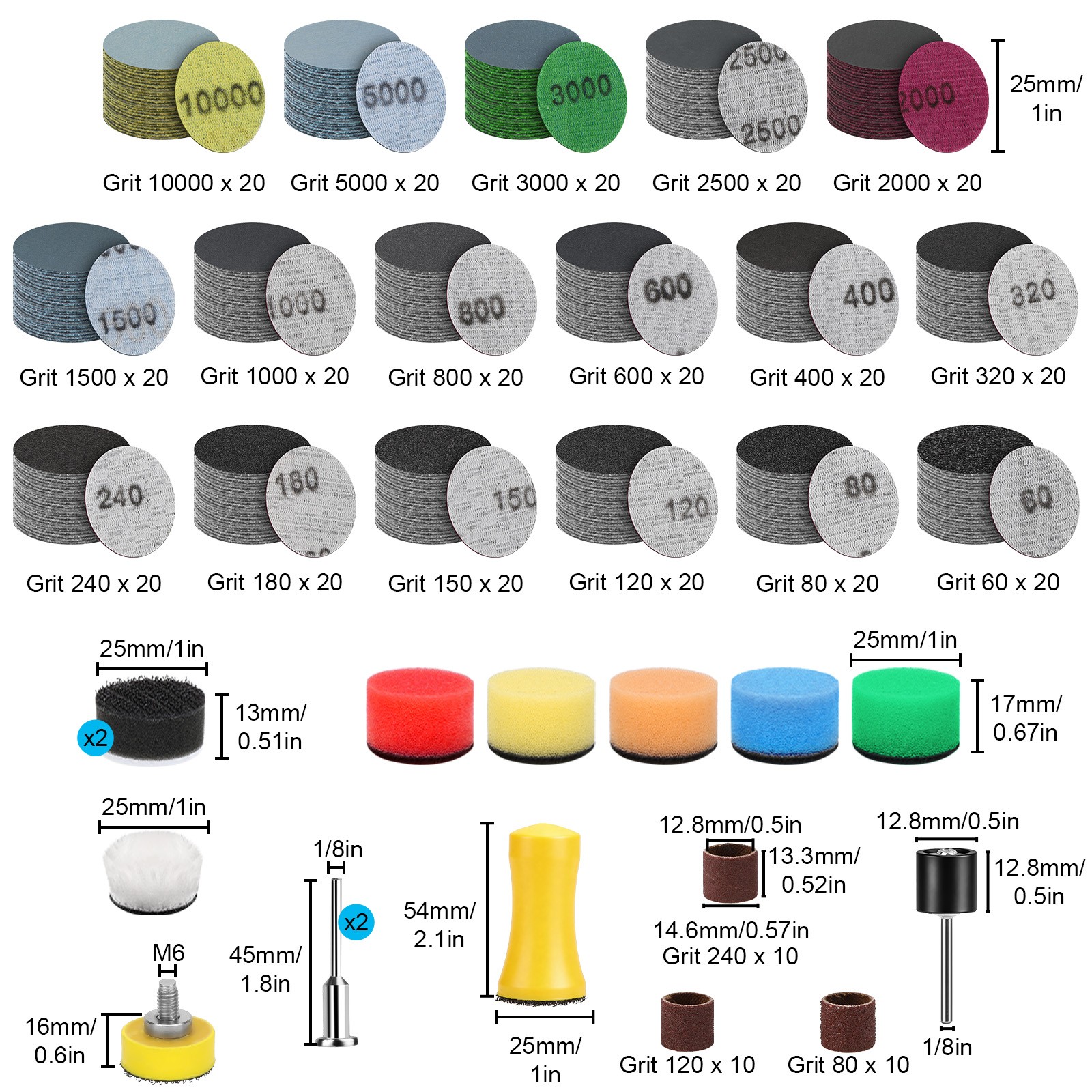 405x 1″80-10000Grit Wet Dry Sanding Disc+Drum Buffing Kit for Dremel Rotary Tool