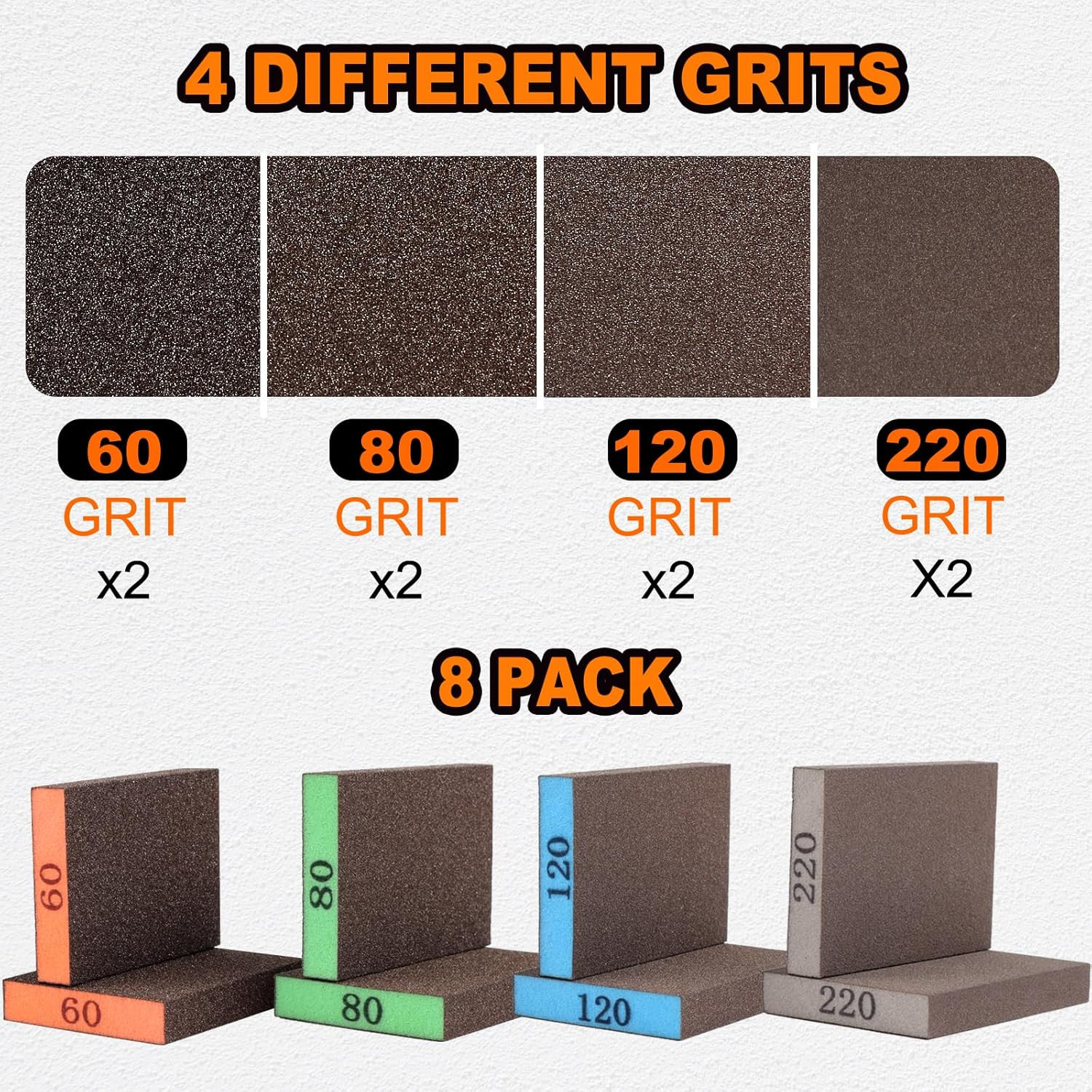 8 Pack Sanding Sponge, Washable & Reusable Sanding Blocks for Drywall, Wood, …