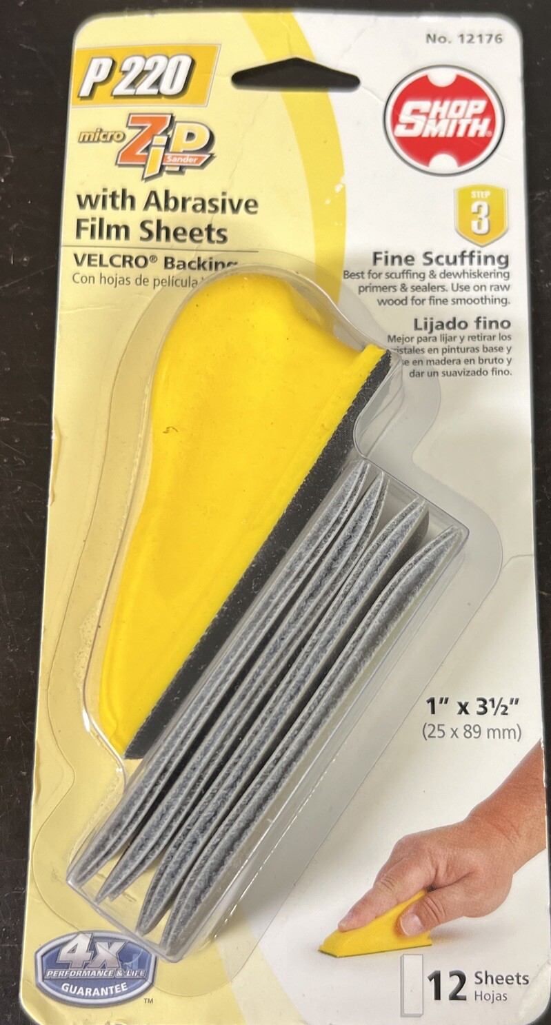 New Sealed Shopsmith MicroZip Sander w/12 Abrasive Film Sheets! P220 #12176