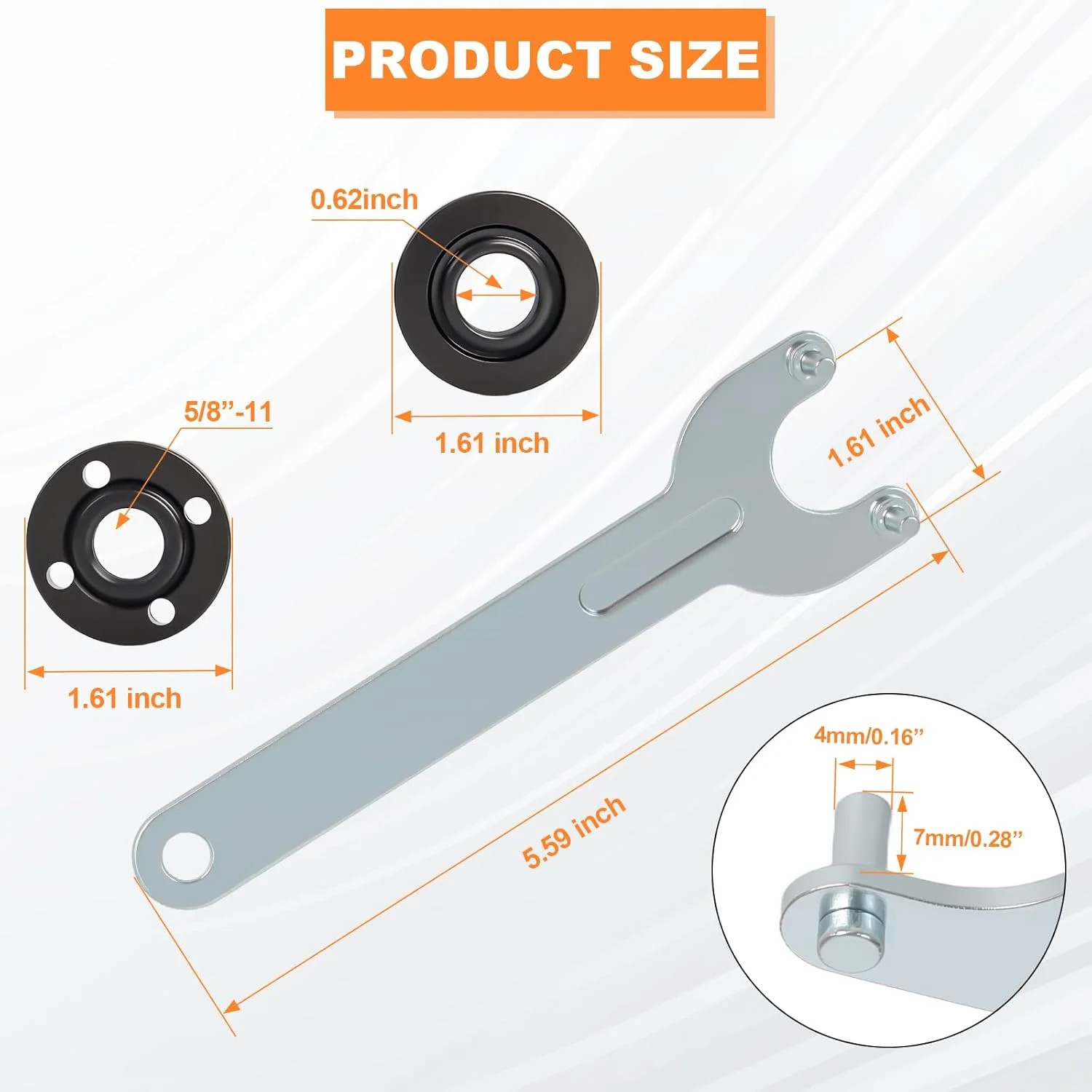 3 Pcs Angle Grinder Nut & Wrench Kit 5/8-11 Thread Metal Inner Outer Flang
