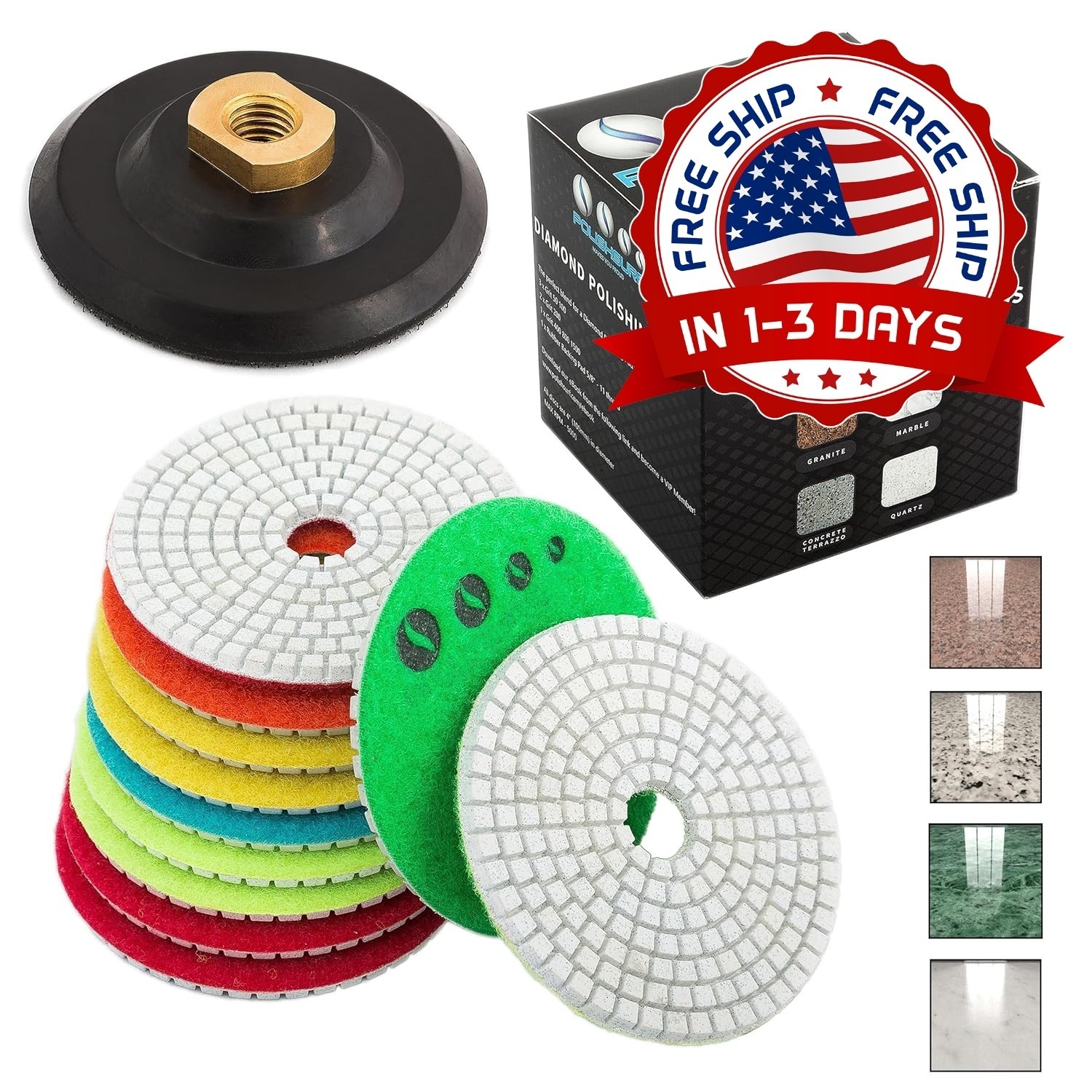 Kit 11Pcs Almohadillas Diamante 4″ 100–1500 Grit Para Granito Mármol Hormigón US