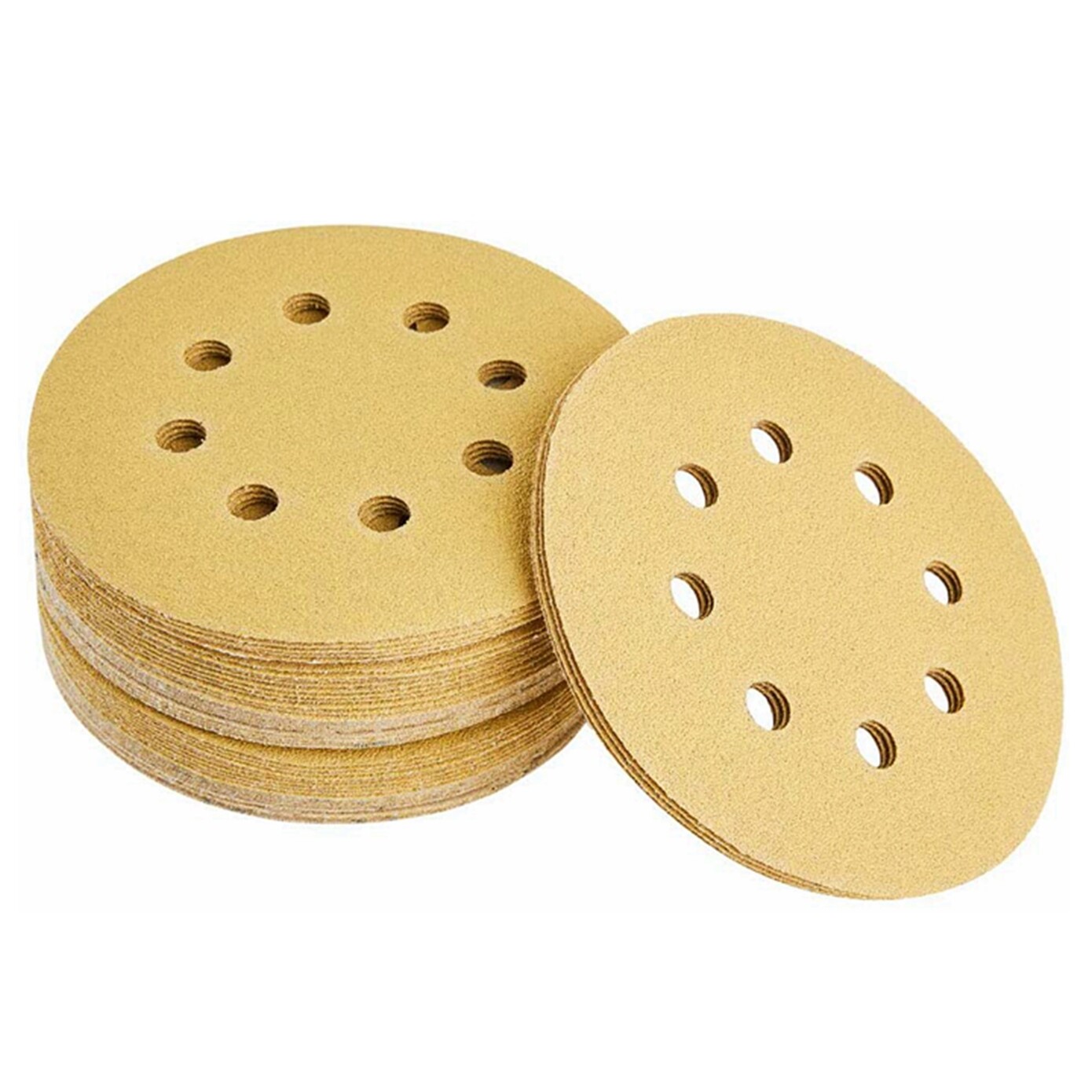 50PCS 5 in 8-Hole Hook Loop Sanding Discs 60-800 Grit Gold Sandpaper Sand Pads