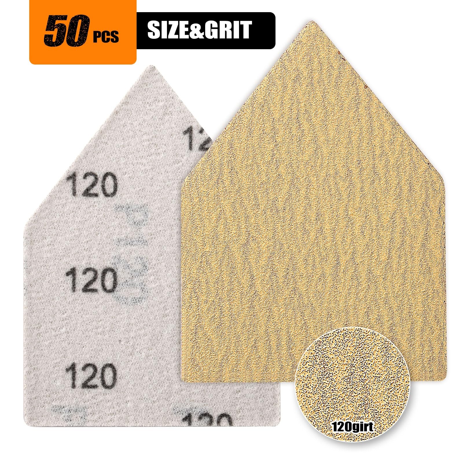 90x65mm Triangle Sanding Sheets 120 Grit Hook Loop Alumina Abrasive Wood Metal