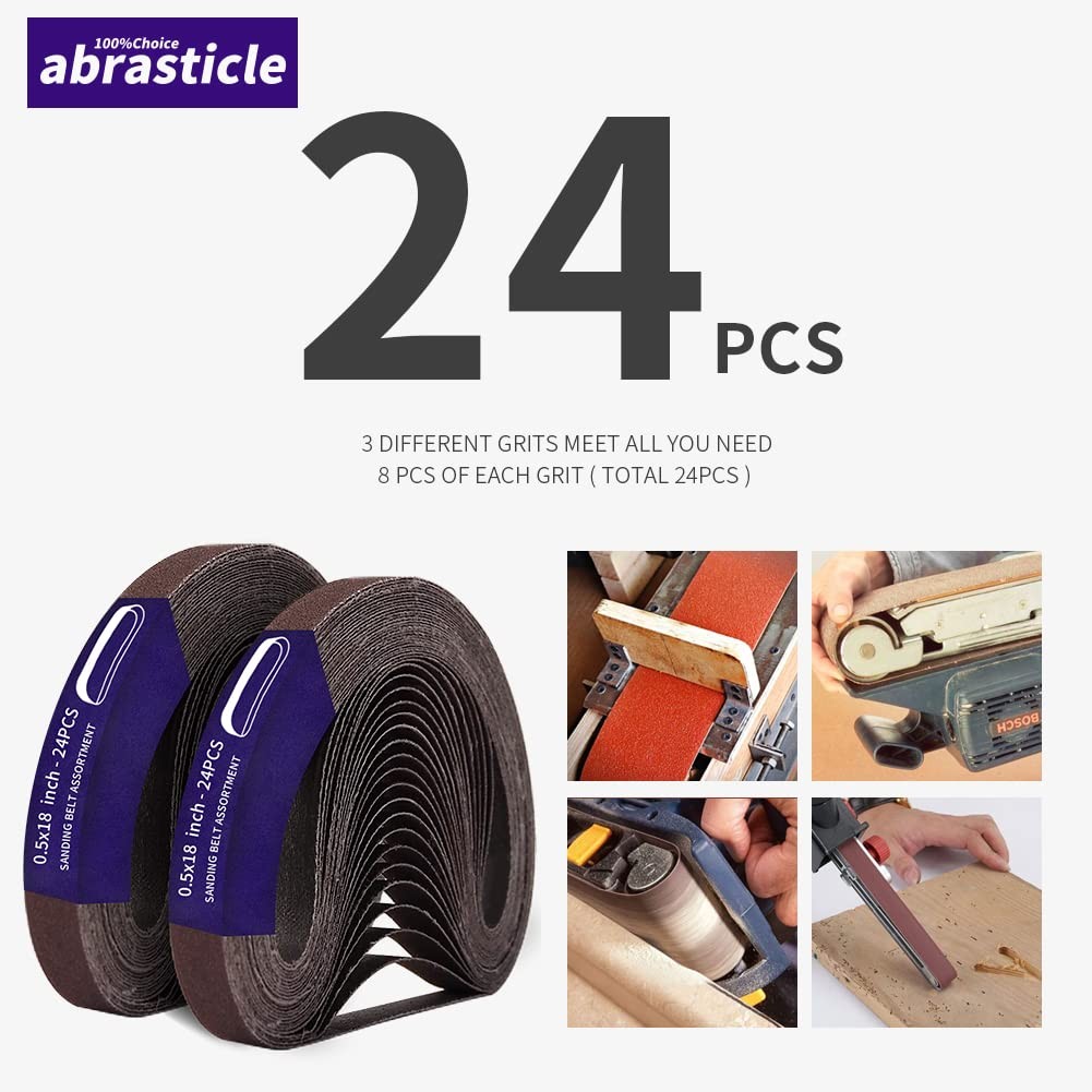 24 Pcs 1/2 x 18 Inch Assorted Aluminum Oxide Sanding 0.5×18(24pcs), Brown