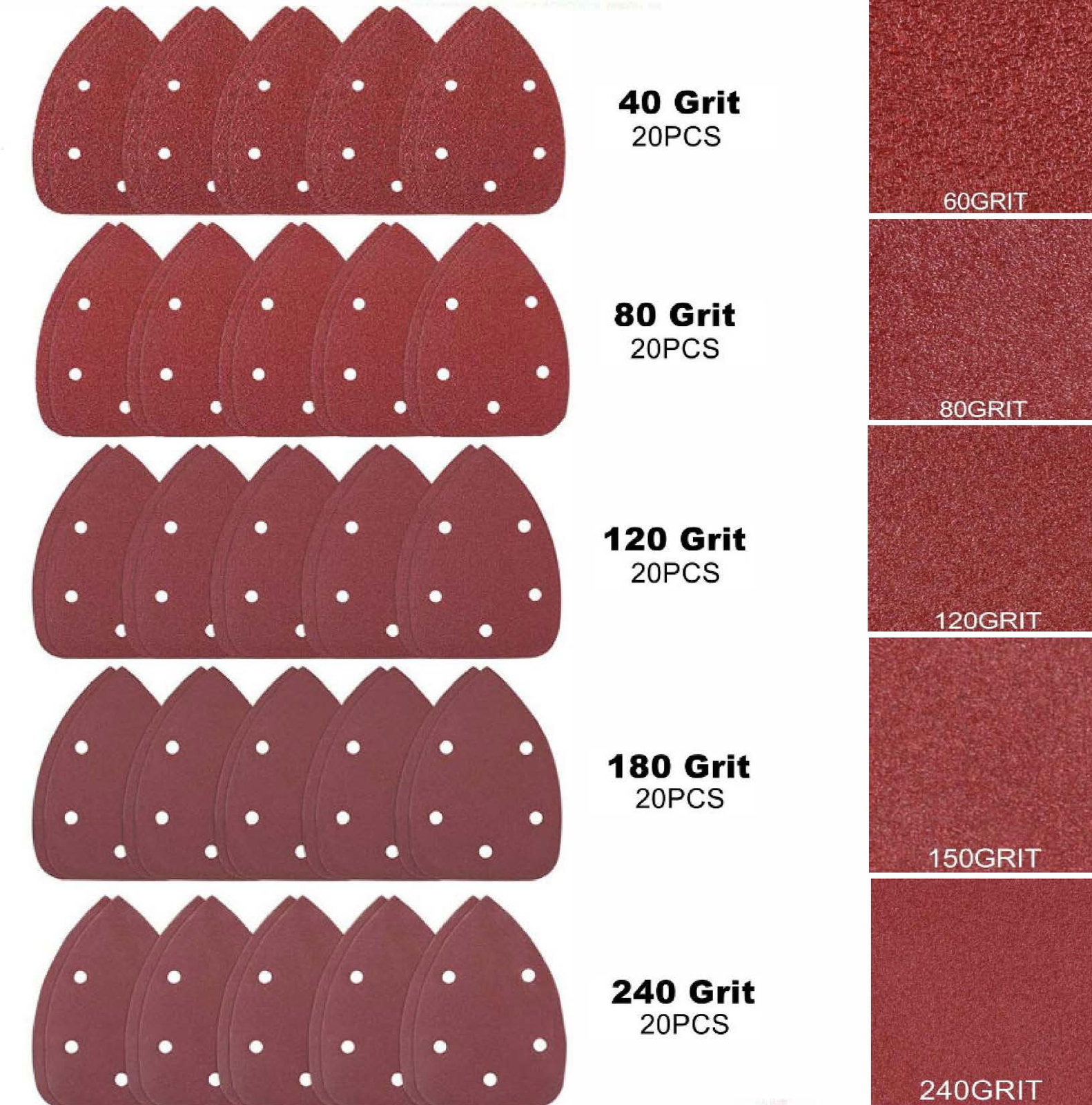100PCS 40 80 120 180 240 Grit Mouse Detail Sander Sandpaper Sheets Sanding Pads