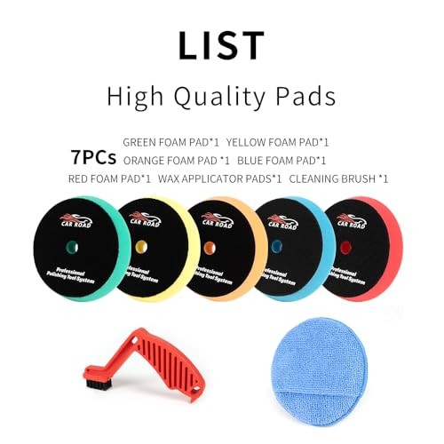 CARROAD 7pc 6.5 Inch Buffing Pads Kit – Heavy Cut to 7pc 6.5inch standard