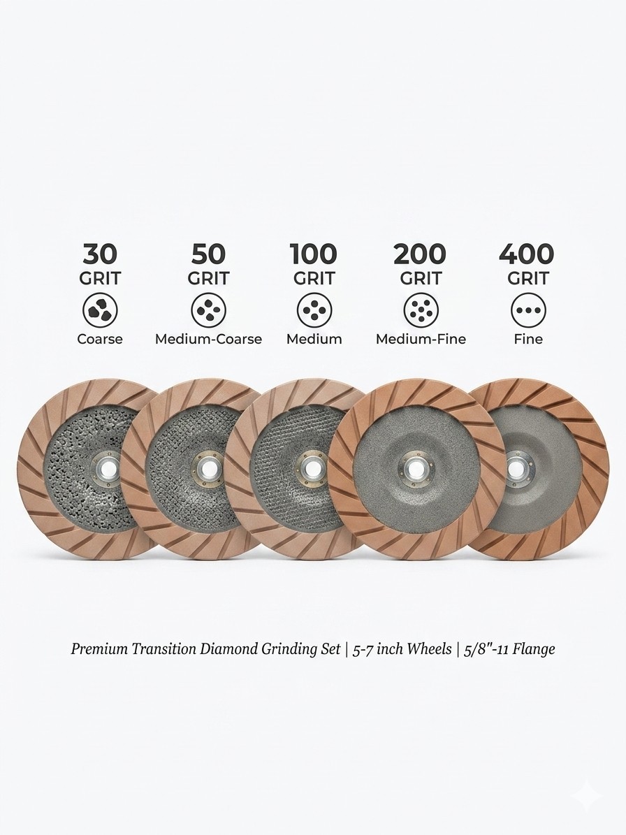 5-Pc 7″ Diamond Grinding Wheel Set 5/8″-11 Thread | Transitional Ceramic #30-400