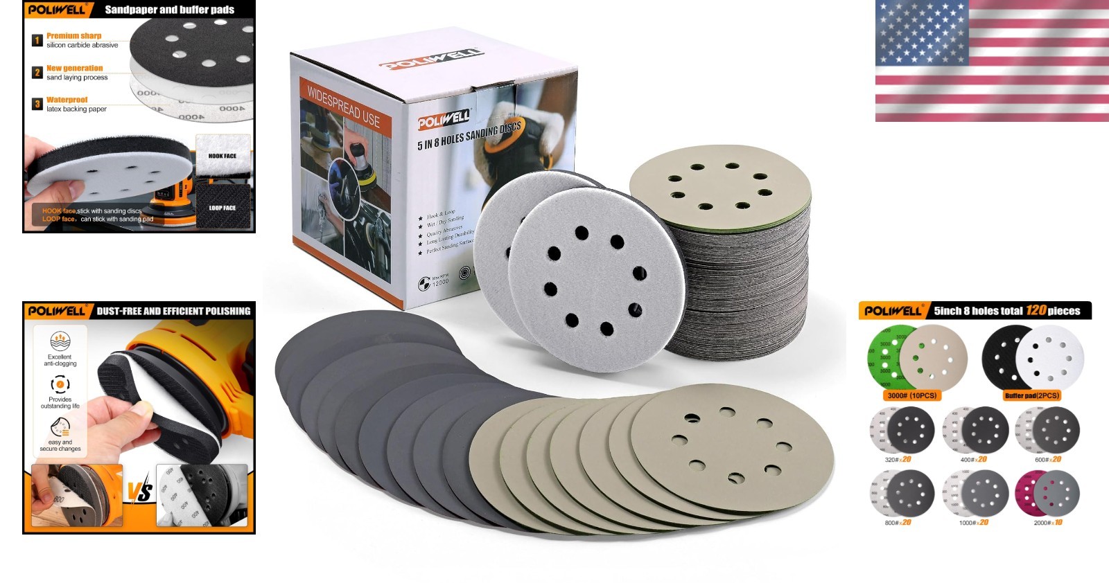 Complete 120-Count Silicon Carbide Sanding Discs for Wet & Dry Use, 5 Inch