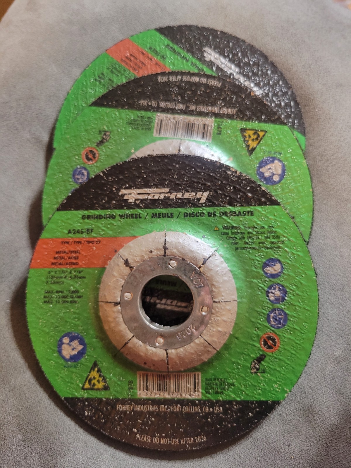 Lot Of 3 Forney 71878 Aluminum Oxide 12,000 rpm 5 Dia. in. Grinding Wheel 1/4 in