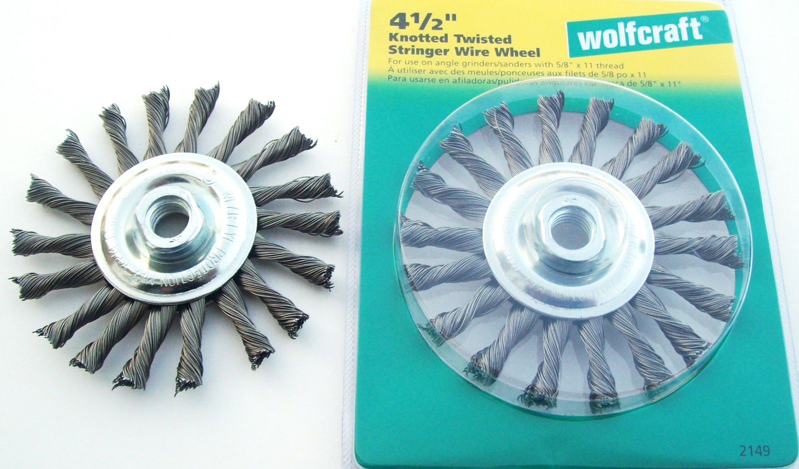 2 WOLFCRAFT 4-1/2″ KNOTTED TWISTED WIRE WHEELS 5/8″-11 FITS ANGLE GRINDER #2149