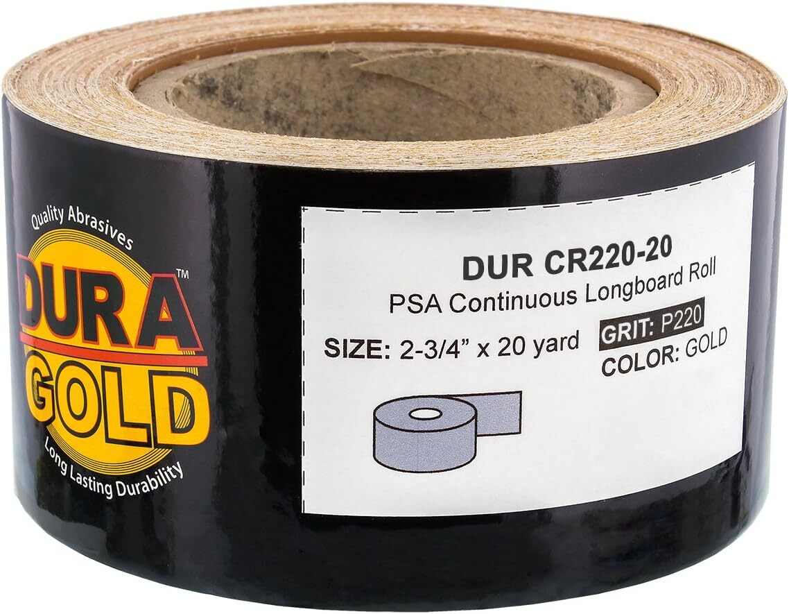 Dura-Gold Premium 220 Grit Gold PSA Longboard Sandpaper 20 Yard Long Continuous