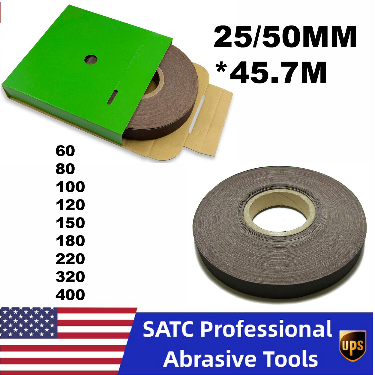 1 “x 50 2” x 50 YD Aluminum Oxide Emery Cloth Sandpaper Shop Roll 60-400 Grit